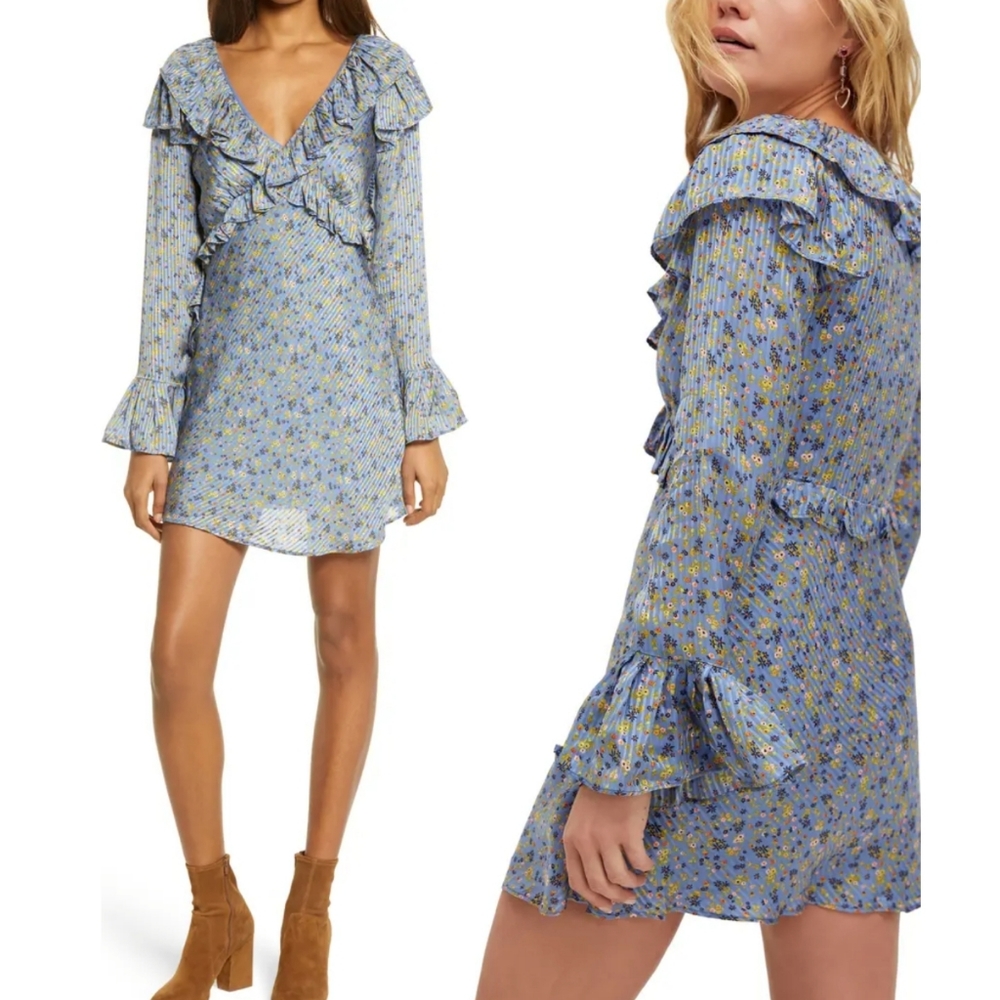 New WOT Free People Sweetest Thing Mini Floral Dress in Blue